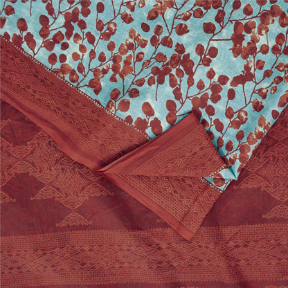 Sanskriti Vintage Sarees Blue & Red Pure Cotton Printed Sari 5+yd Craft Fabric