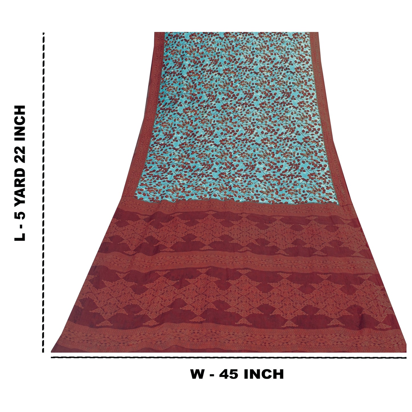 Sanskriti Vintage Sarees Blue & Red Pure Cotton Printed Sari 5+yd Craft Fabric