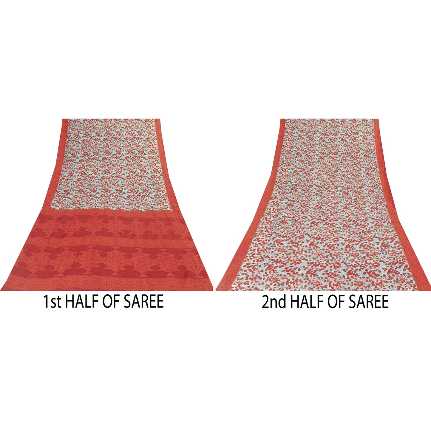 Sanskriti Vintage Sarees Blue & Red Pure Cotton Printed Sari 5+yd Craft Fabric