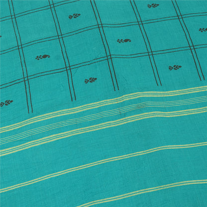 Sanskriti Vintage Sarees Green Pure Cotton Woven Printed Sari 5+yd Craft Fabric