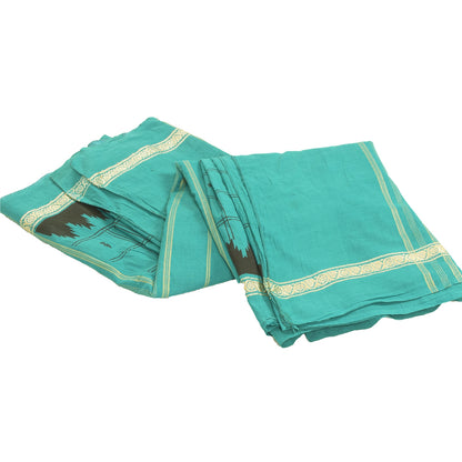 Sanskriti Vintage Sarees Green Pure Cotton Woven Printed Sari 5+yd Craft Fabric