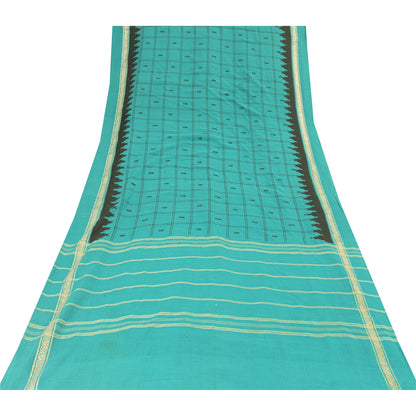 Sanskriti Vintage Sarees Green Pure Cotton Woven Printed Sari 5+yd Craft Fabric