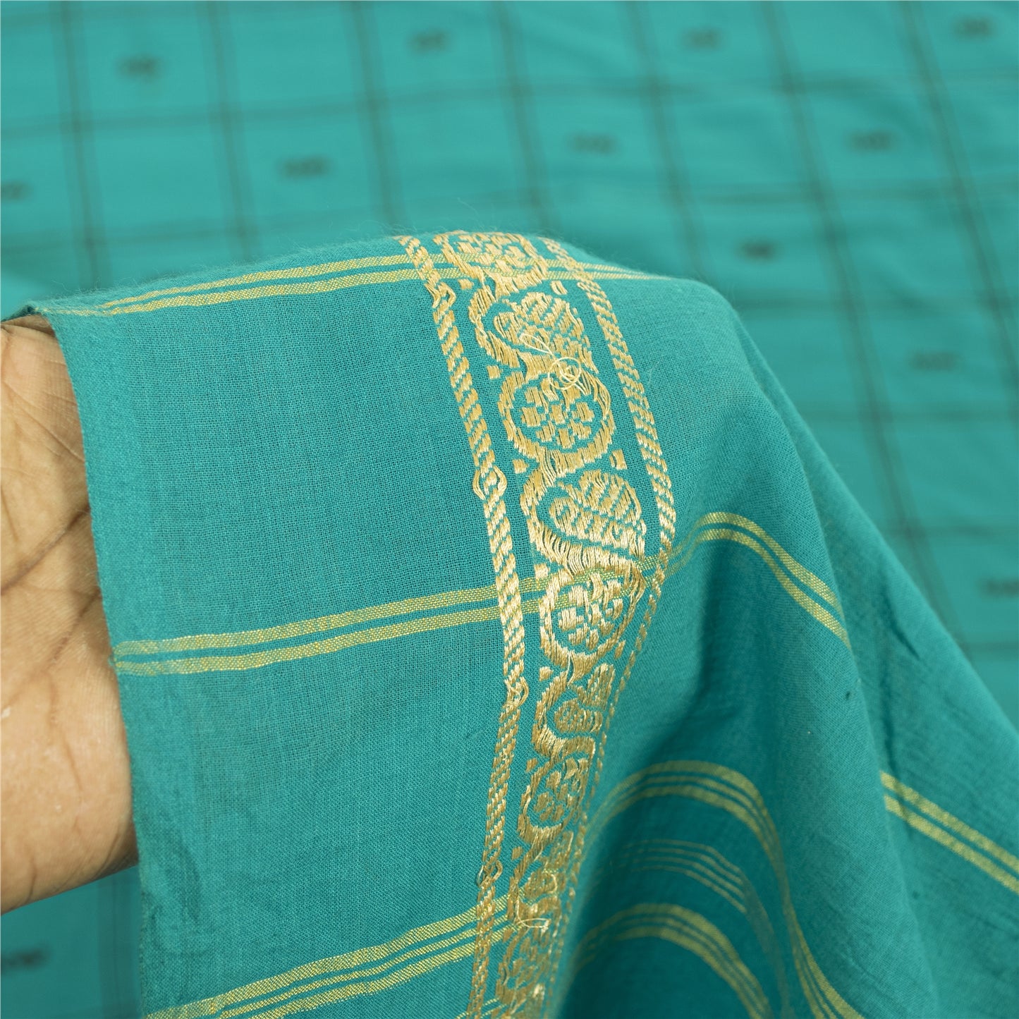 Sanskriti Vintage Sarees Green Pure Cotton Woven Printed Sari 5+yd Craft Fabric