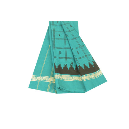 Sanskriti Vintage Sarees Green Pure Cotton Woven Printed Sari 5+yd Craft Fabric