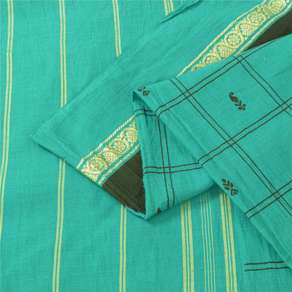 Sanskriti Vintage Sarees Green Pure Cotton Woven Printed Sari 5+yd Craft Fabric