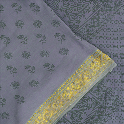 Sanskriti Vintage Sarees Lilac Zari Border Pure Cotton Printed Sari 5+yd Fabric