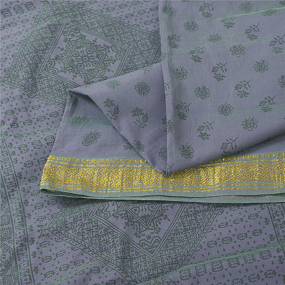 Sanskriti Vintage Sarees Lilac Zari Border Pure Cotton Printed Sari 5+yd Fabric