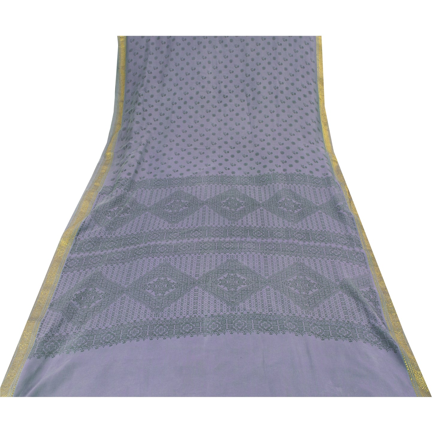 Sanskriti Vintage Sarees Lilac Zari Border Pure Cotton Printed Sari 5+yd Fabric