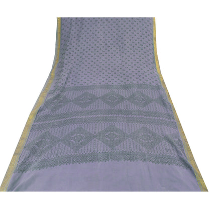 Sanskriti Vintage Sarees Lilac Zari Border Pure Cotton Printed Sari 5+yd Fabric