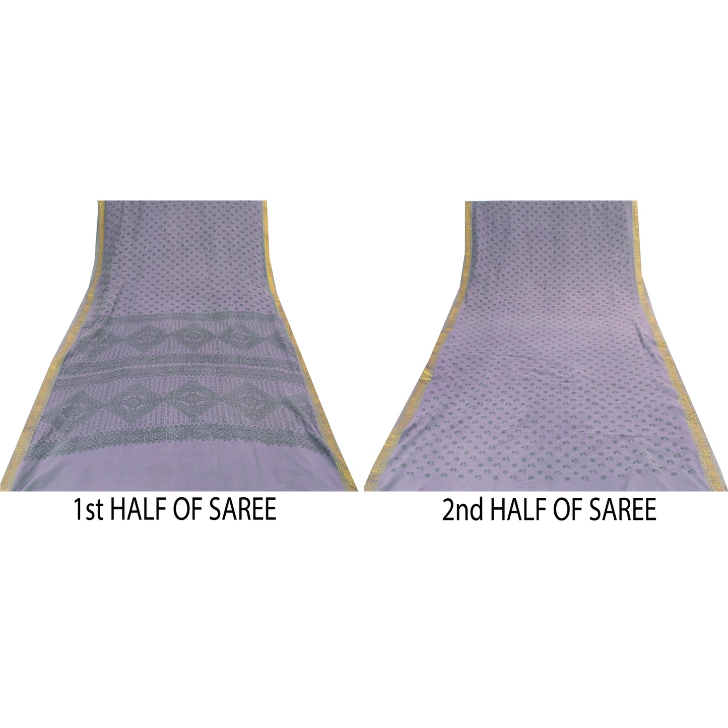 Sanskriti Vintage Sarees Lilac Zari Border Pure Cotton Printed Sari 5+yd Fabric