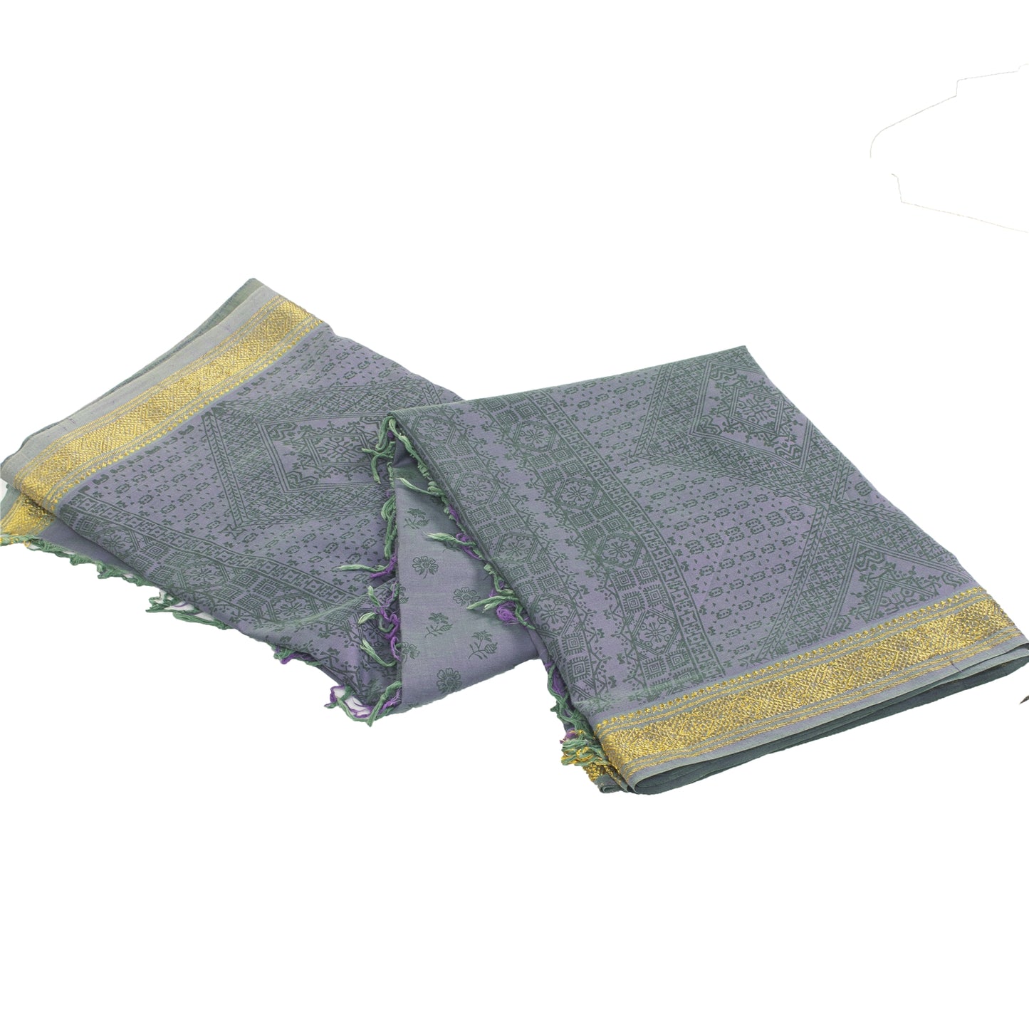 Sanskriti Vintage Sarees Lilac Zari Border Pure Cotton Printed Sari 5+yd Fabric