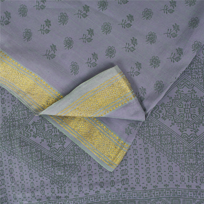 Sanskriti Vintage Sarees Lilac Zari Border Pure Cotton Printed Sari 5+yd Fabric
