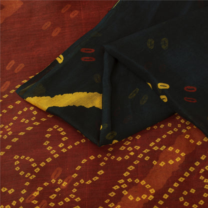 Sanskriti Vintage Sarees Black Bandhani Print Pure Cotton Sari 5+yd Craft Fabric
