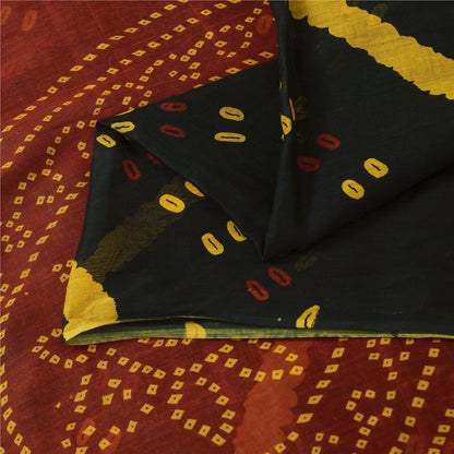 Sanskriti Vintage Sarees Black Bandhani Print Pure Cotton Sari 5+yd Craft Fabric