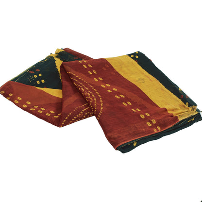 Sanskriti Vintage Sarees Black Bandhani Print Pure Cotton Sari 5+yd Craft Fabric