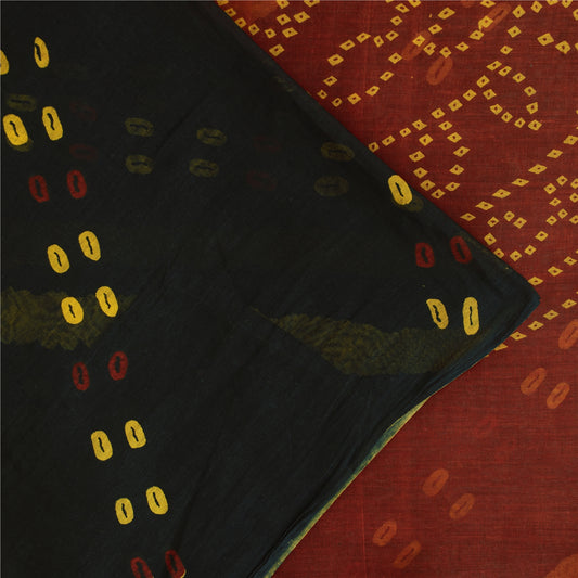 Sanskriti Vintage Sarees Black Bandhani Print Pure Cotton Sari 5+yd Craft Fabric