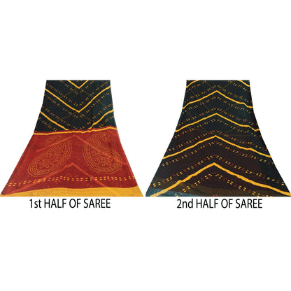 Sanskriti Vintage Sarees Black Bandhani Print Pure Cotton Sari 5+yd Craft Fabric