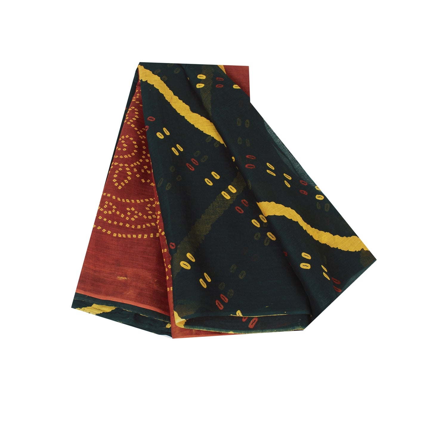 Sanskriti Vintage Sarees Black Bandhani Print Pure Cotton Sari 5+yd Craft Fabric