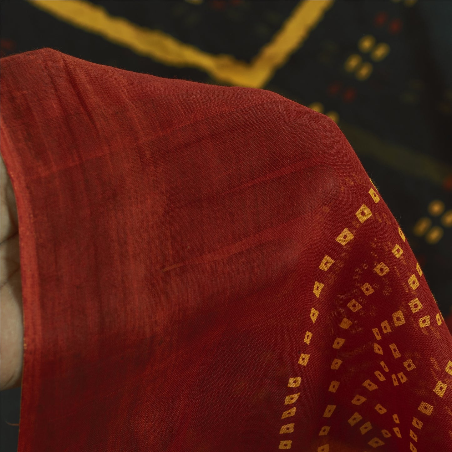 Sanskriti Vintage Sarees Black Bandhani Print Pure Cotton Sari 5+yd Craft Fabric