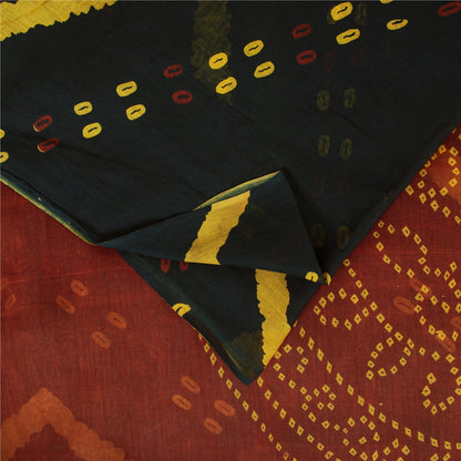 Sanskriti Vintage Sarees Black Bandhani Print Pure Cotton Sari 5+yd Craft Fabric