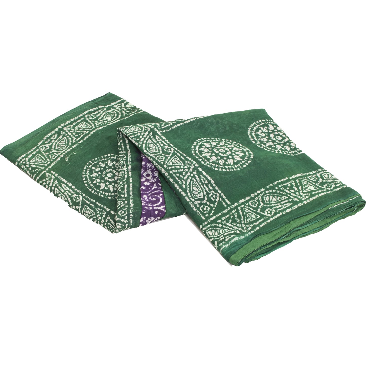 Sanskriti Vintage Sarees Purple & Green Pure Cotton Batik Print Sari 5+yd Fabric