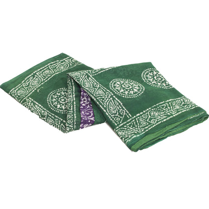 Sanskriti Vintage Sarees Purple & Green Pure Cotton Batik Print Sari 5+yd Fabric
