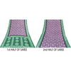 Sanskriti Vintage Sarees Purple & Green Pure Cotton Batik Print Sari 5+yd Fabric