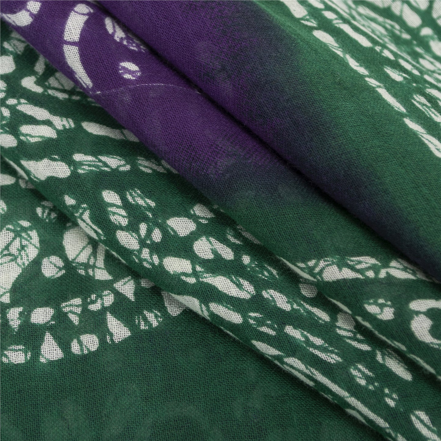 Sanskriti Vintage Sarees Purple & Green Pure Cotton Batik Print Sari 5+yd Fabric