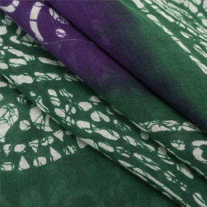 Sanskriti Vintage Sarees Purple & Green Pure Cotton Batik Print Sari 5+yd Fabric