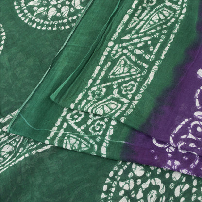 Sanskriti Vintage Sarees Purple & Green Pure Cotton Batik Print Sari 5+yd Fabric
