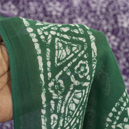Sanskriti Vintage Sarees Purple & Green Pure Cotton Batik Print Sari 5+yd Fabric