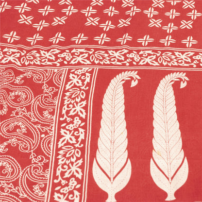 Sanskriti Vintage Sarees Indian Red Pure Cotton Printed Sari 5+yd Craft Fabric