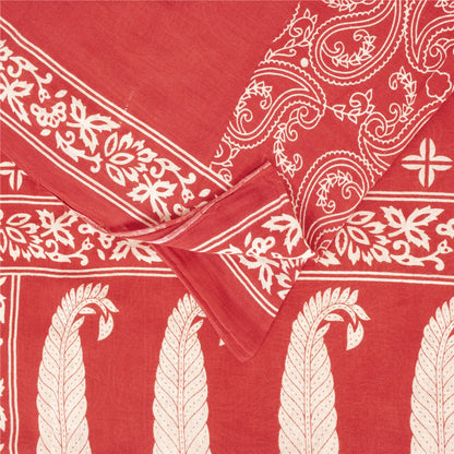 Sanskriti Vintage Sarees Indian Red Pure Cotton Printed Sari 5+yd Craft Fabric