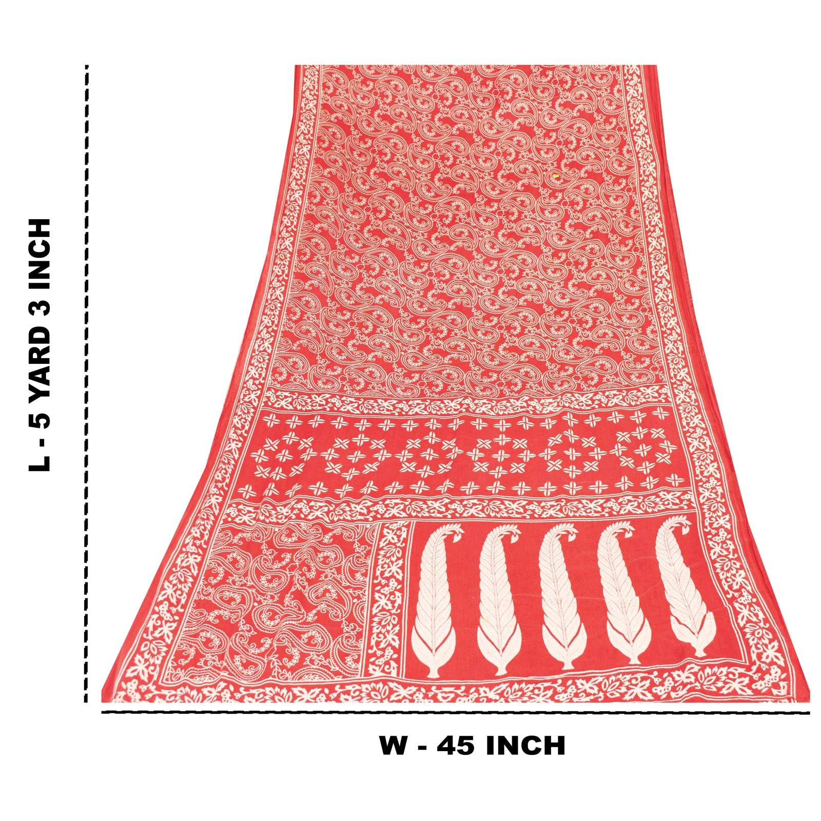 Sanskriti Vintage Saree Indian Red 100% Pure Cotton 5+Yd Saree Floral Printed Sari Craft Fabric For Upcycled Sarongs, Scarves, or Stoles