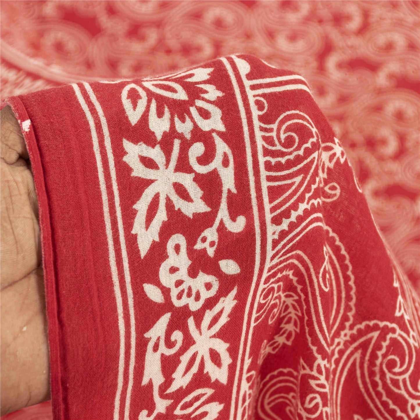 Sanskriti Vintage Sarees Indian Red Pure Cotton Printed Sari 5+yd Craft Fabric