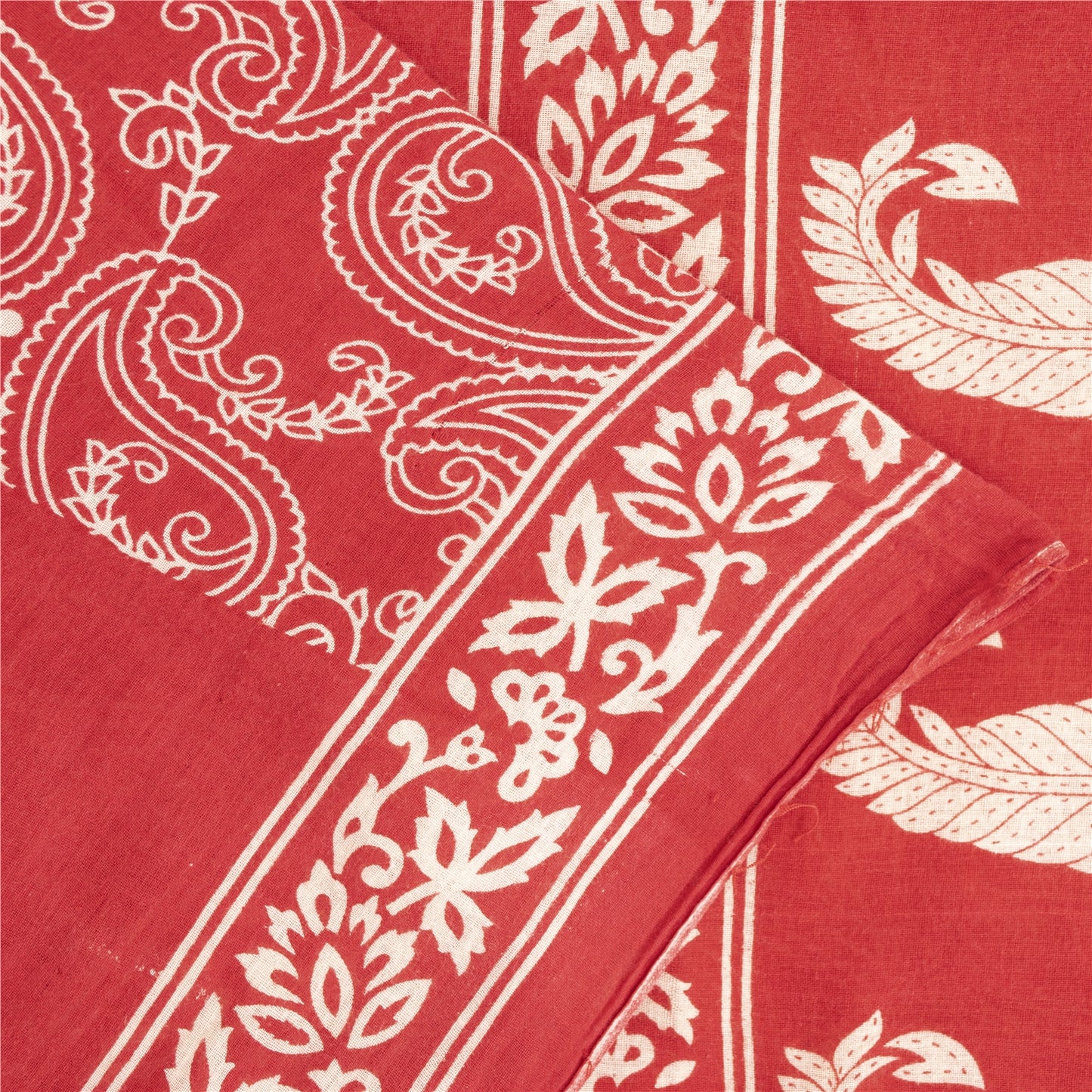 Sanskriti Vintage Sarees Indian Red Pure Cotton Printed Sari 5+yd Craft Fabric