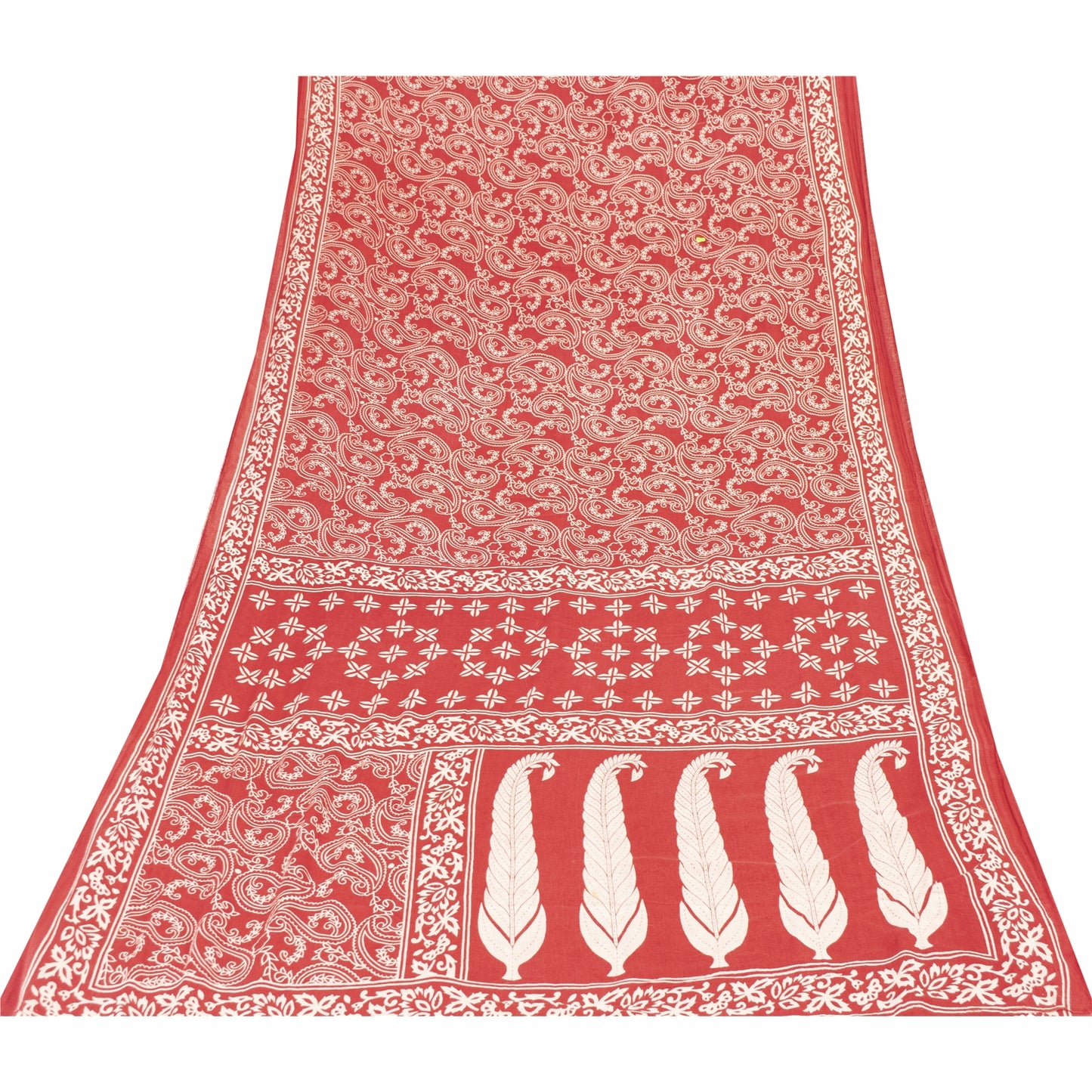 Sanskriti Vintage Sarees Indian Red Pure Cotton Printed Sari 5+yd Craft Fabric