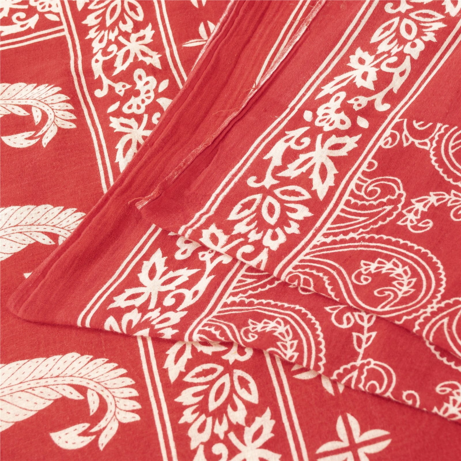Sanskriti Vintage Saree Indian Red 100% Pure Cotton 5+Yd Saree Floral Printed Sari Craft Fabric For Upcycled Sarongs, Scarves, or Stoles