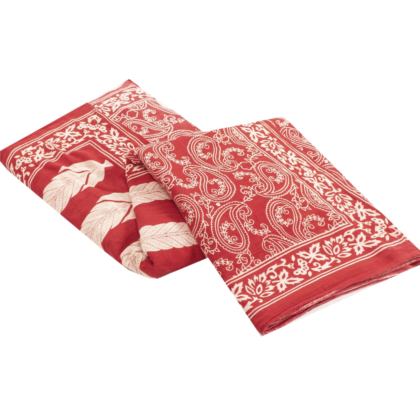 Sanskriti Vintage Sarees Indian Red Pure Cotton Printed Sari 5+yd Craft Fabric