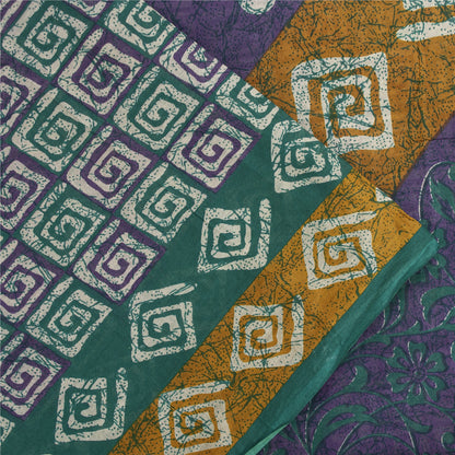 Sanskriti Vintage Sarees Indian Green Pure Cotton Printed Sari 5+yd Craft Fabric