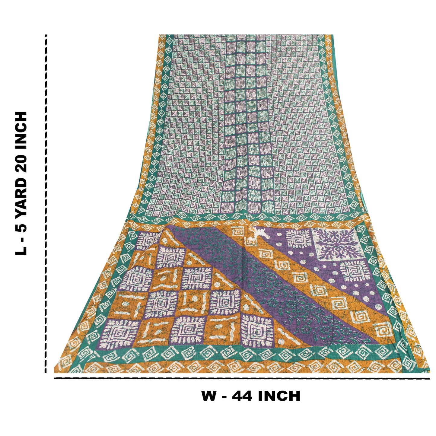 Sanskriti Vintage Sarees Indian Green Pure Cotton Printed Sari 5+yd Craft Fabric