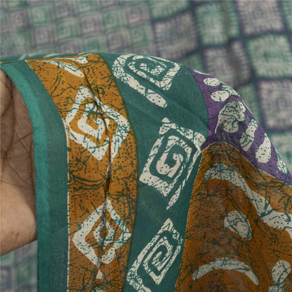 Sanskriti Vintage Sarees Indian Green Pure Cotton Printed Sari 5+yd Craft Fabric