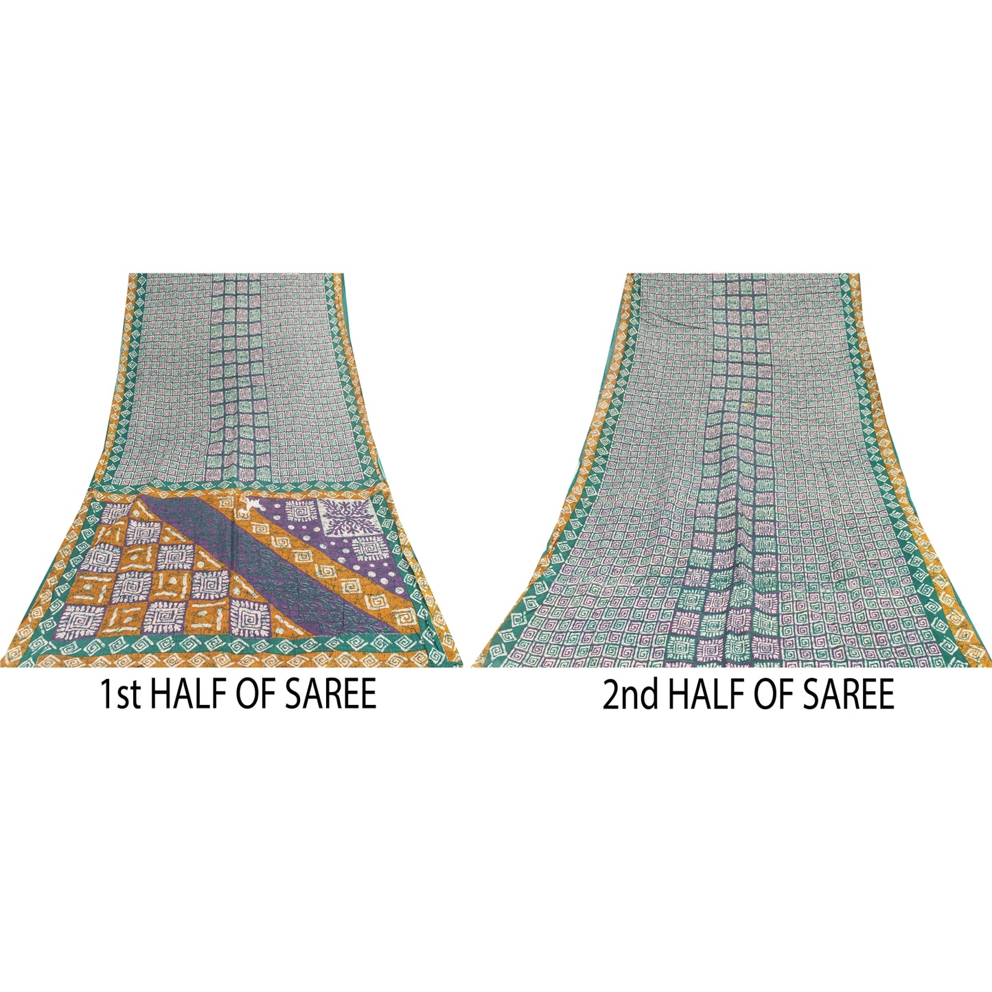 Sanskriti Vintage Sarees Indian Green Pure Cotton Printed Sari 5+yd Craft Fabric