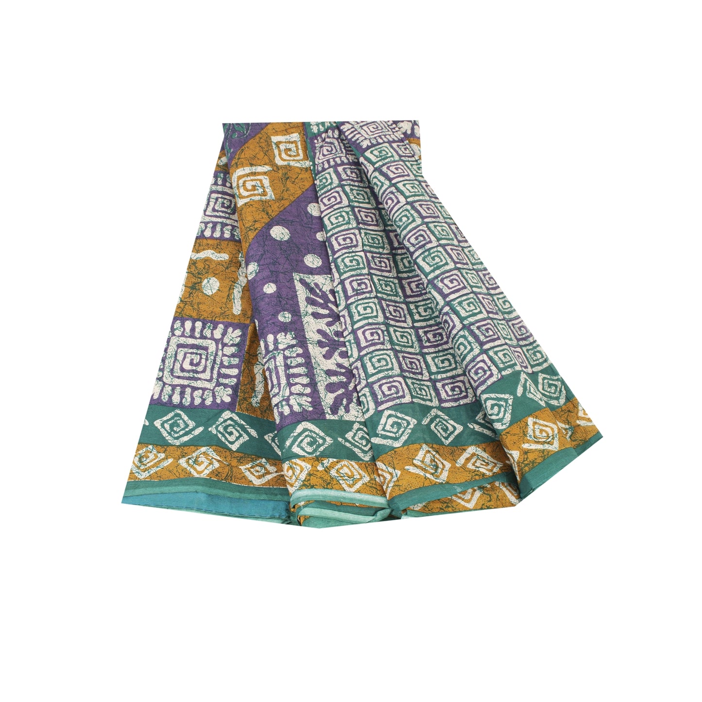 Sanskriti Vintage Sarees Indian Green Pure Cotton Printed Sari 5+yd Craft Fabric