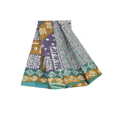 Sanskriti Vintage Sarees Indian Green Pure Cotton Printed Sari 5+yd Craft Fabric