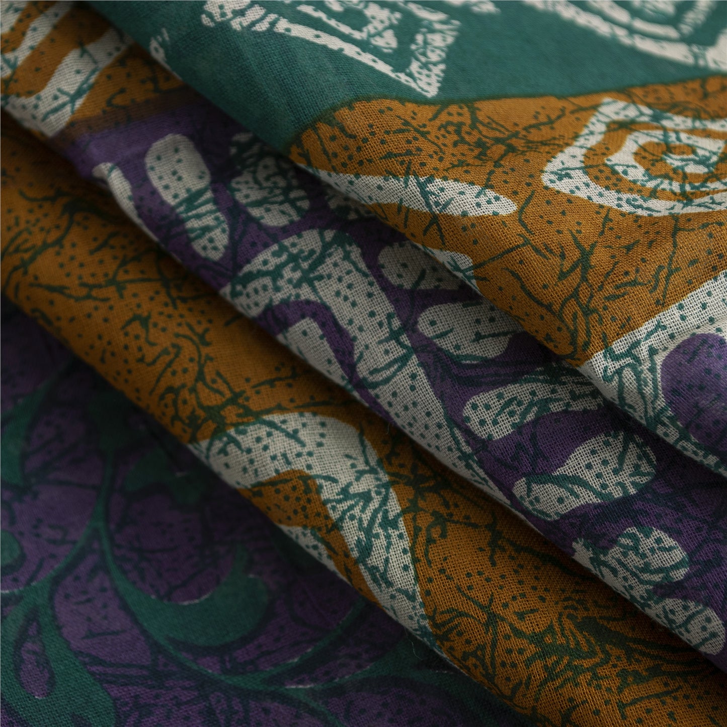 Sanskriti Vintage Sarees Indian Green Pure Cotton Printed Sari 5+yd Craft Fabric