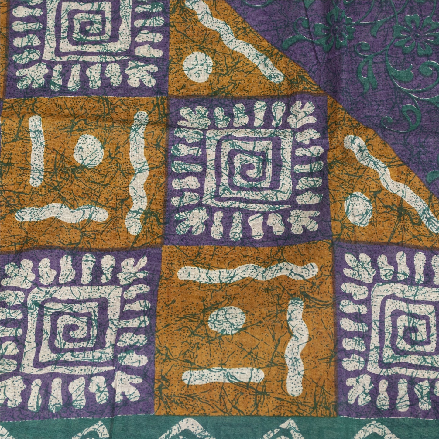 Sanskriti Vintage Sarees Indian Green Pure Cotton Printed Sari 5+yd Craft Fabric