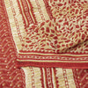 Sanskriti Vintage Sarees Cream & Red Pure Cotton Printed Sari 5+yd Craft Fabric