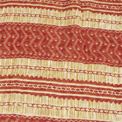 Sanskriti Vintage Sarees Cream & Red Pure Cotton Printed Sari 5+yd Craft Fabric