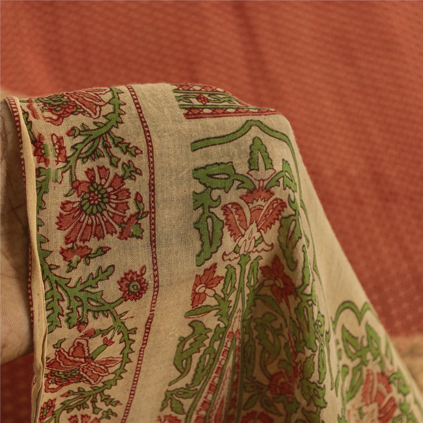 Sanskriti Vintage Sarees Indian Red Pure Cotton Printed Sari 5+yd Craft Fabric